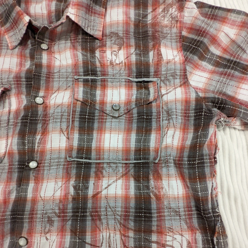 Monarchy Collection Plaid Western Style Button Up Shirt Pearl Snaps Graphics